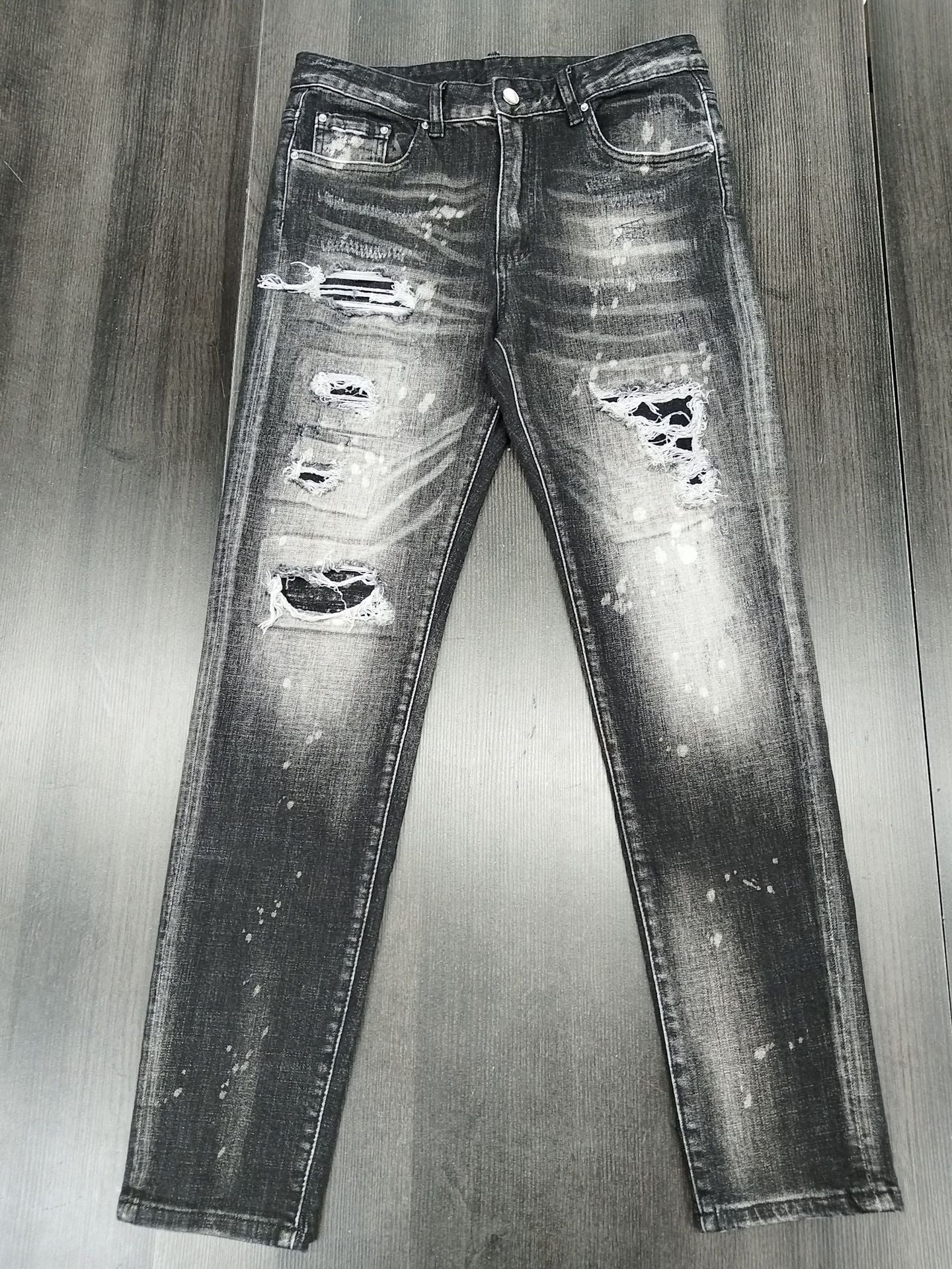 Slim Fit Ripped Patchwork Denim Pants