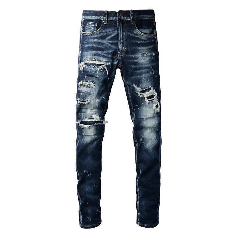 Slim Fit Ripped Patchwork Denim Pants