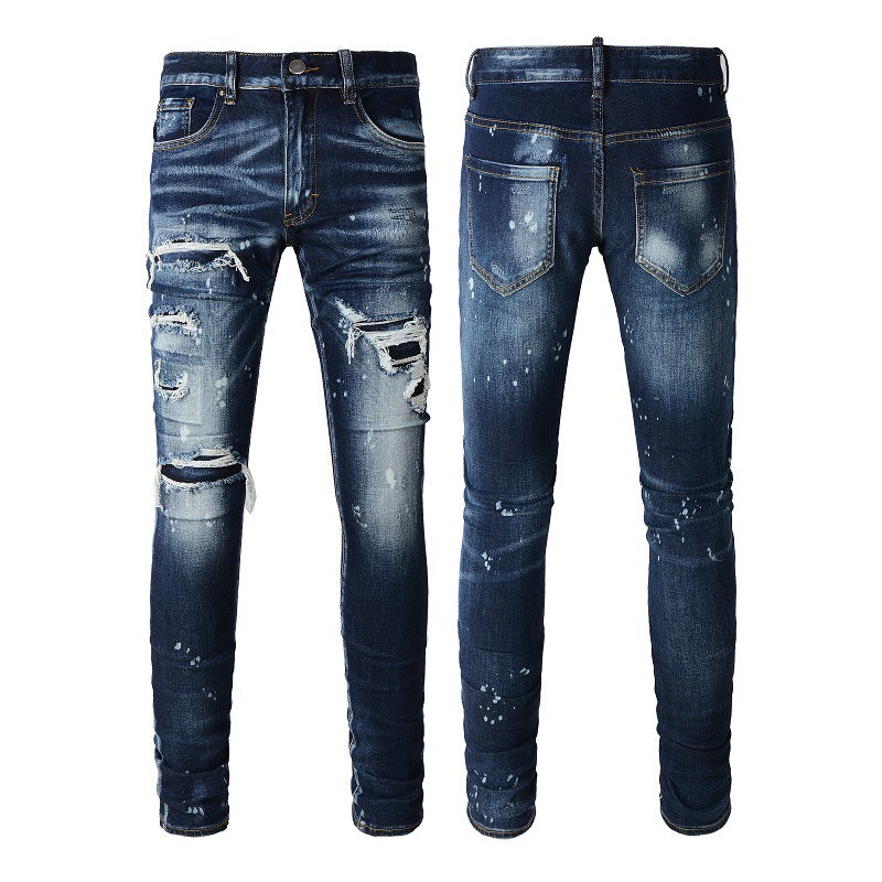Slim Fit Ripped Patchwork Denim Pants