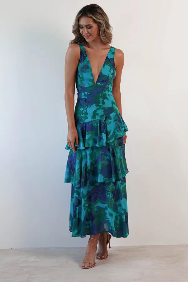 Slim Fit Ruffled Hem Chiffon Dress