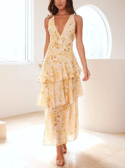 Slim Fit Ruffled Hem Chiffon Dress