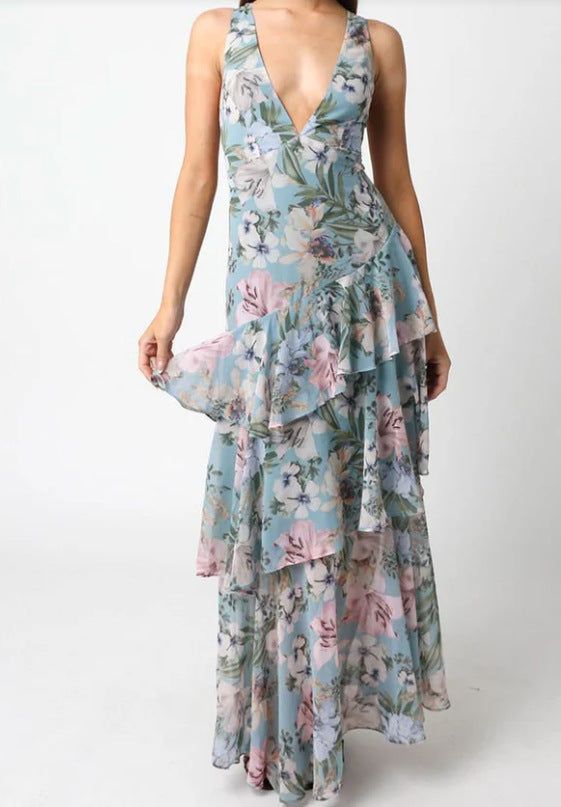 Slim Fit Ruffled Hem Chiffon Dress