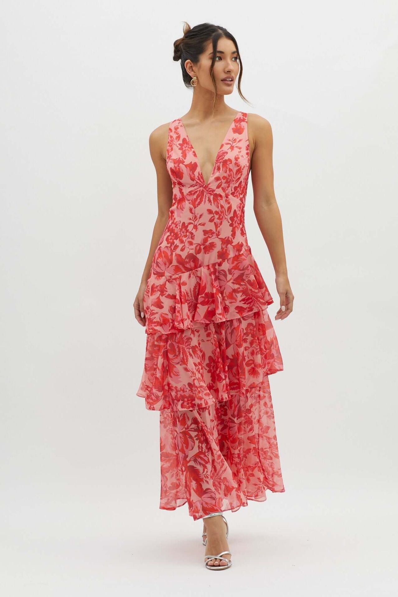 Slim Fit Ruffled Hem Chiffon Dress