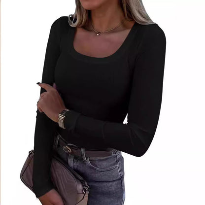 Slim Fit U Neck Long Sleeve Womens T-Shirt