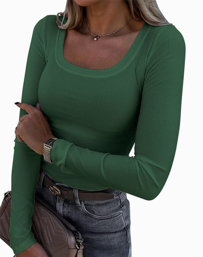 Slim Fit U Neck Long Sleeve Womens T-Shirt