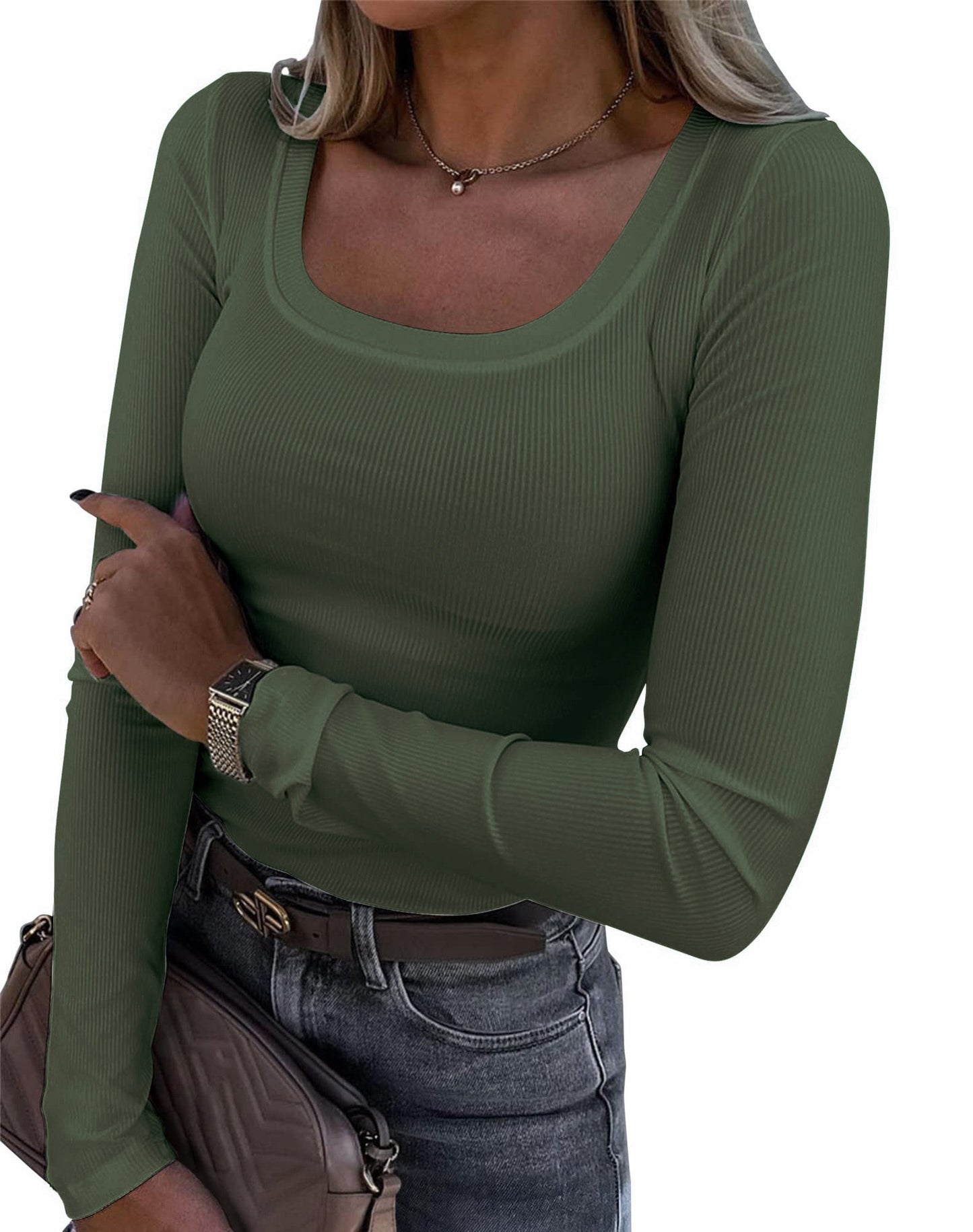 Slim Fit U Neck Long Sleeve Womens T-Shirt