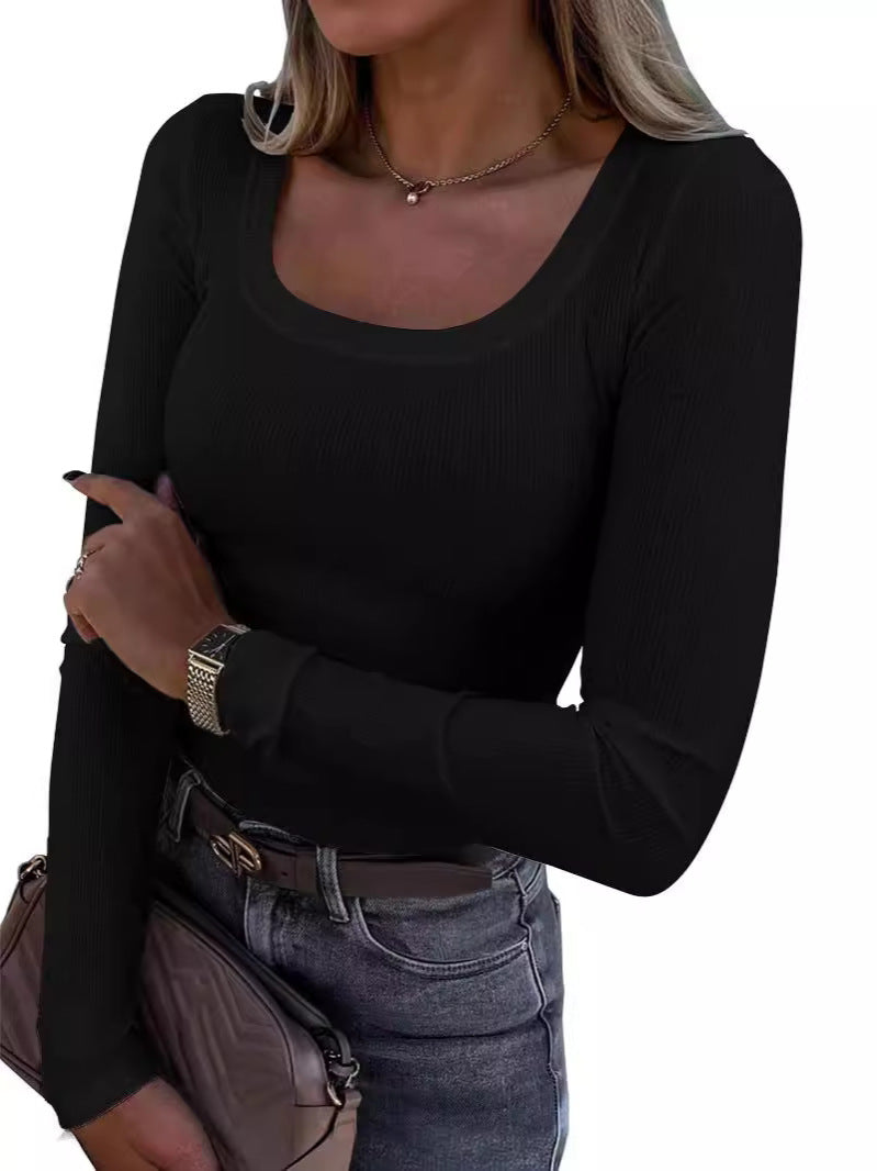 Slim Fit U Neck Long Sleeve Womens T-Shirt