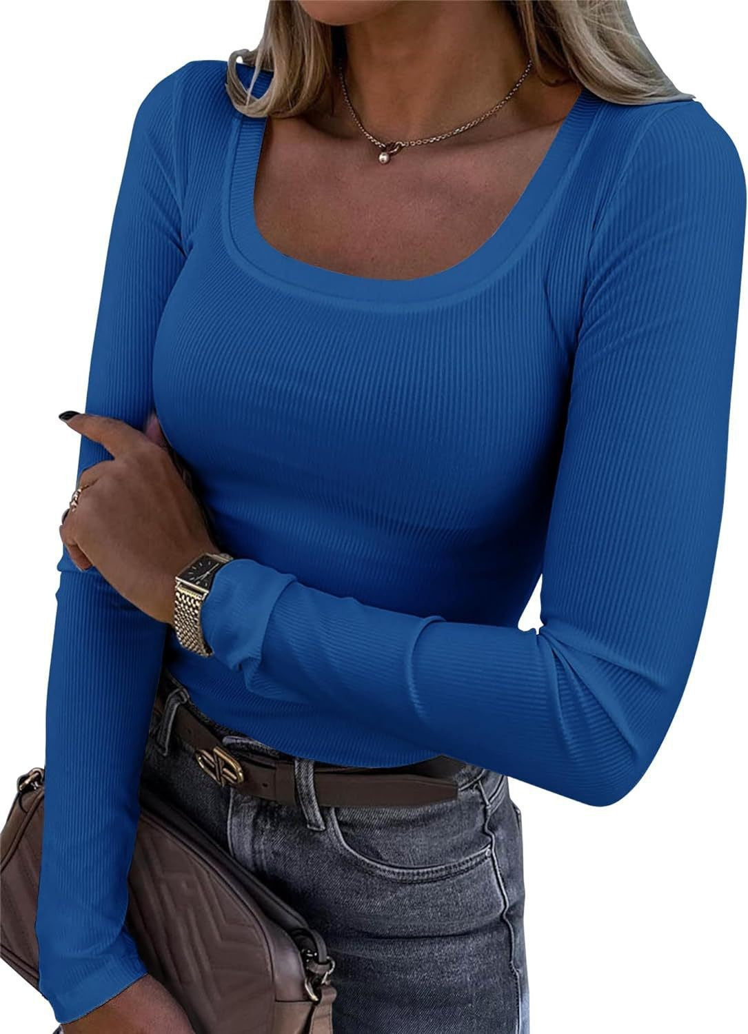 Slim Fit U Neck Long Sleeve Womens T-Shirt