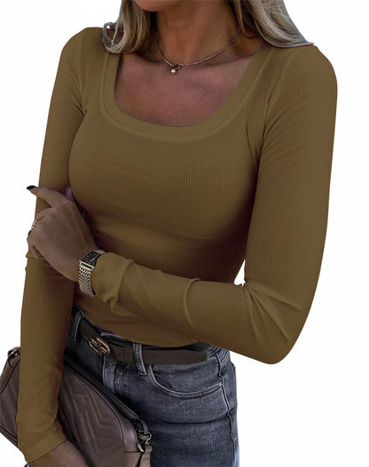 Slim Fit U Neck Long Sleeve Womens T-Shirt