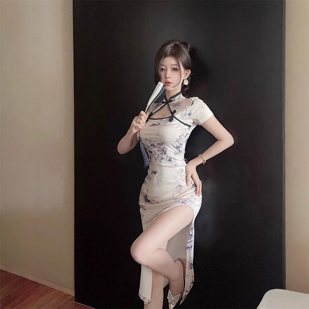 Slim Fit Vintage Print Cheongsam Dress