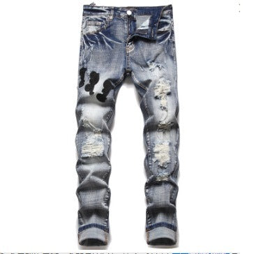 Slim-fit Vintage Printed Men's Jeans