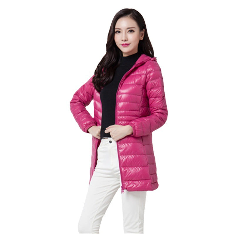 Slim-fitting hooded mid-length coat