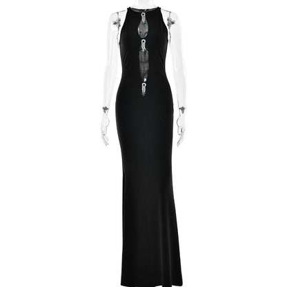 slim hollow metal pendant evening dress