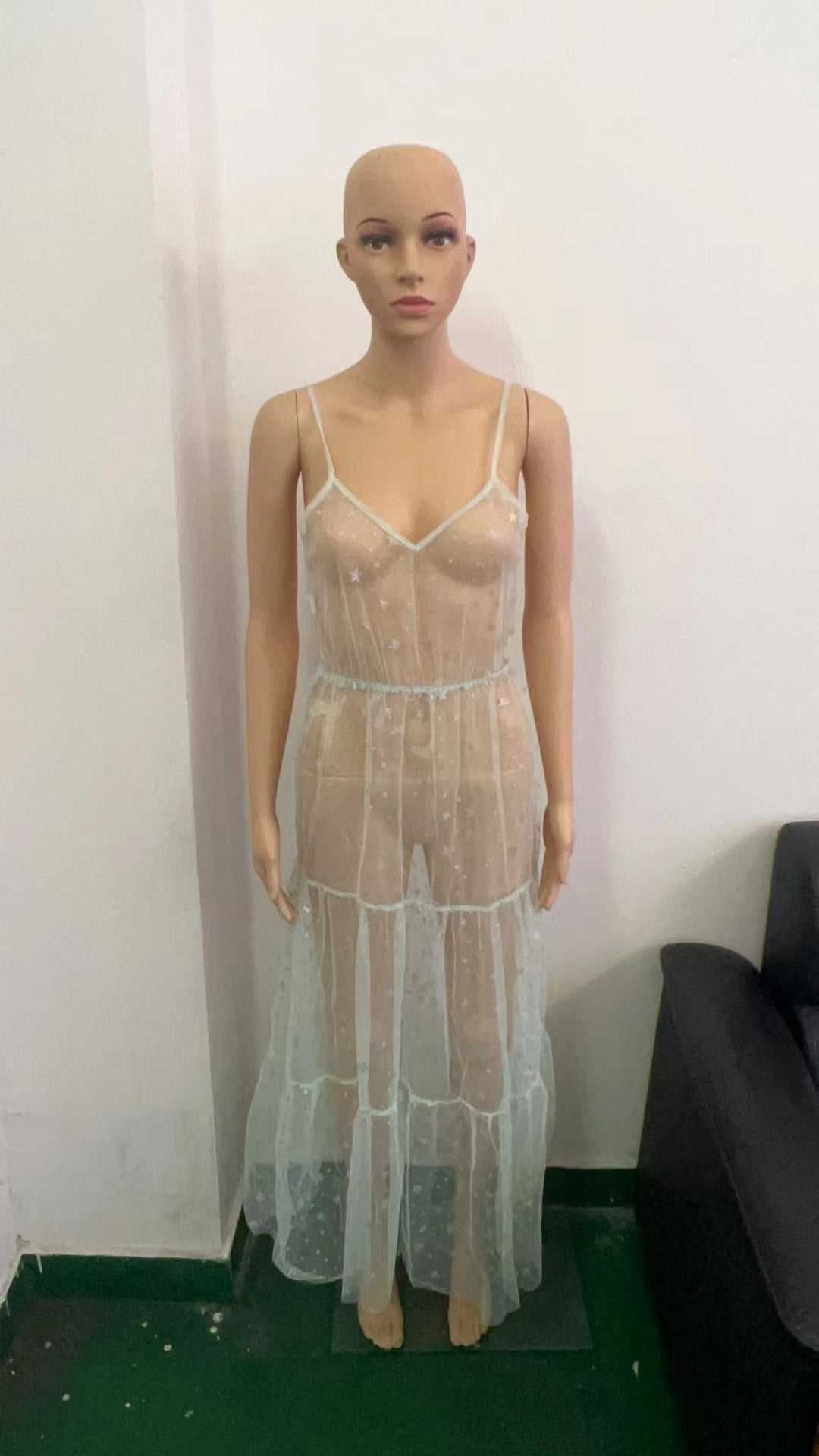 Slim Mesh Cover-Up Dress with Star Pattern