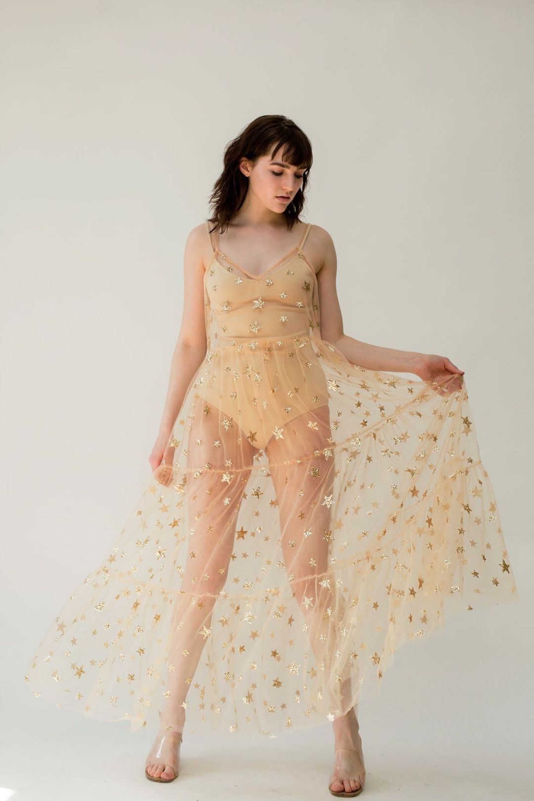 Slim Mesh Cover-Up Dress with Star Pattern
