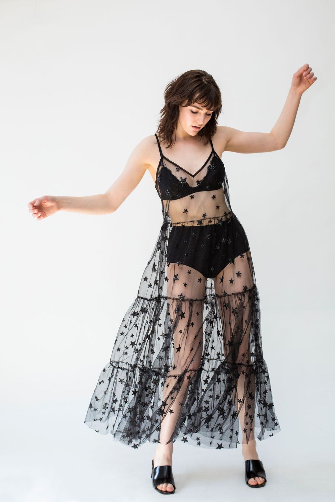 Slim Mesh Cover-Up Dress with Star Pattern
