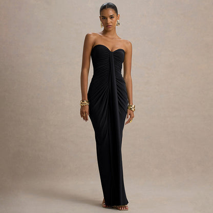 Slim Pleated Wrap Ribbon Dress