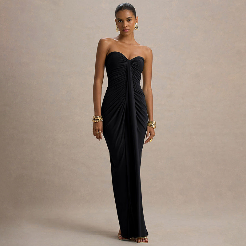 Slim Pleated Wrap Ribbon Dress