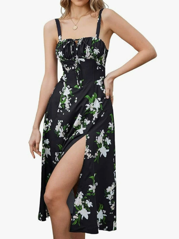 Slimming Fishbone Drawstring Strap Dress