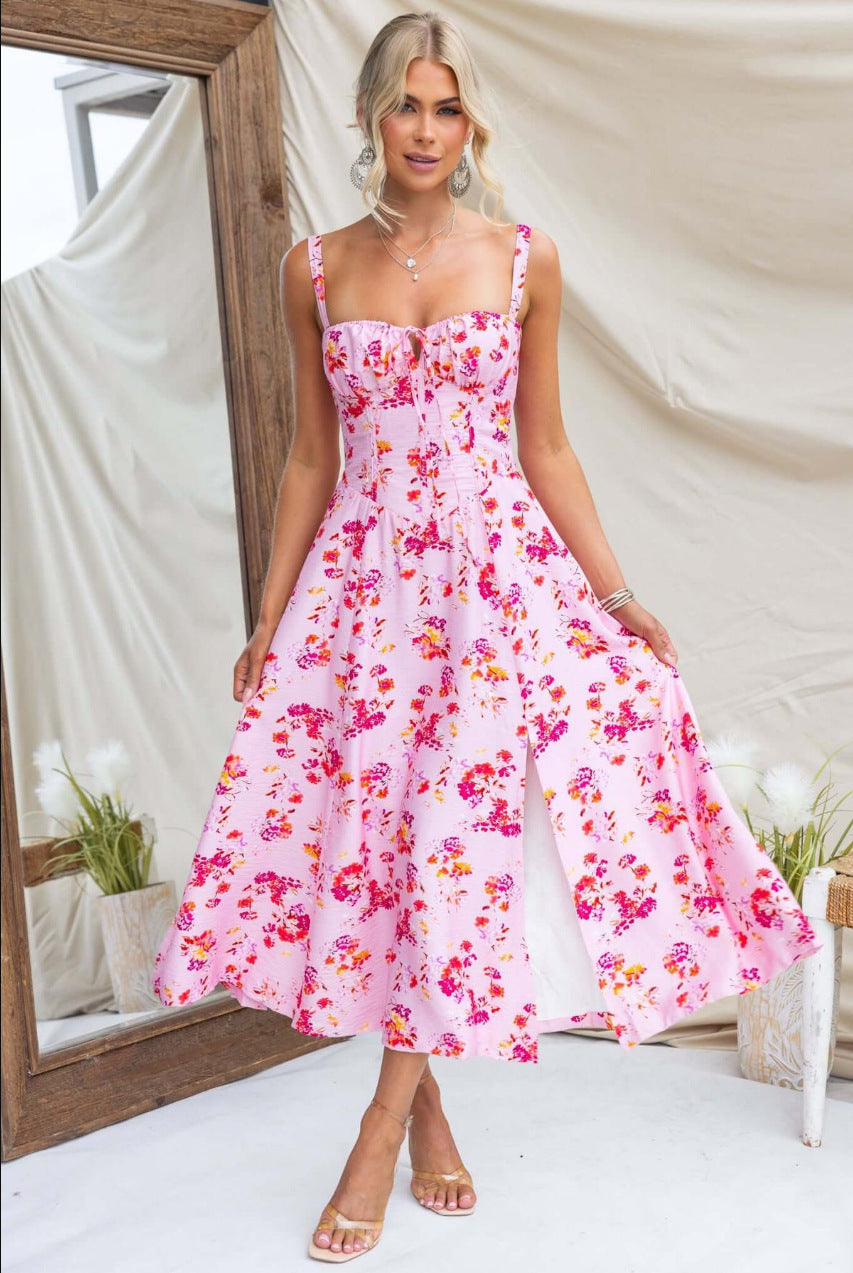 Slimming Fishbone Drawstring Strap Dress