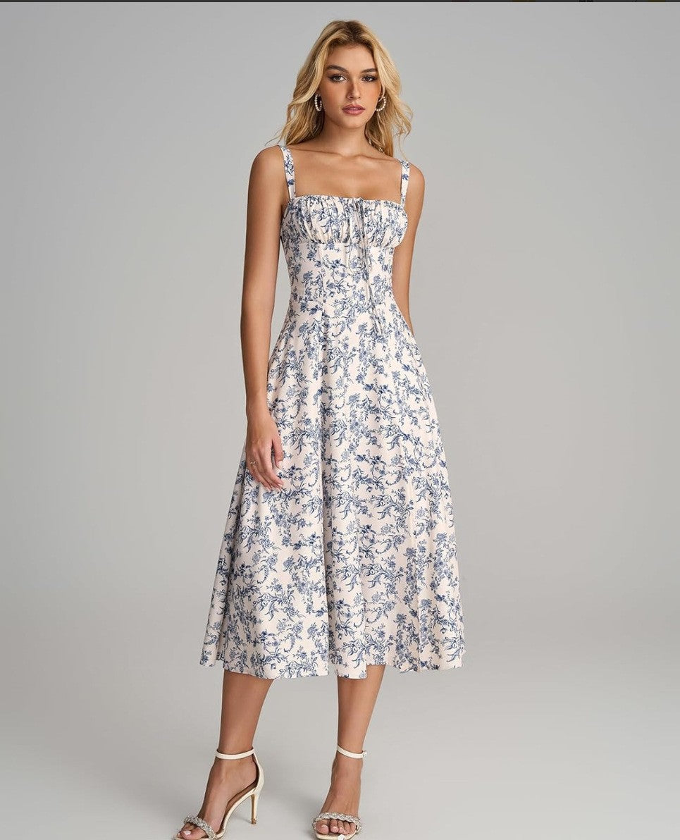 Slimming Fishbone Drawstring Strap Dress