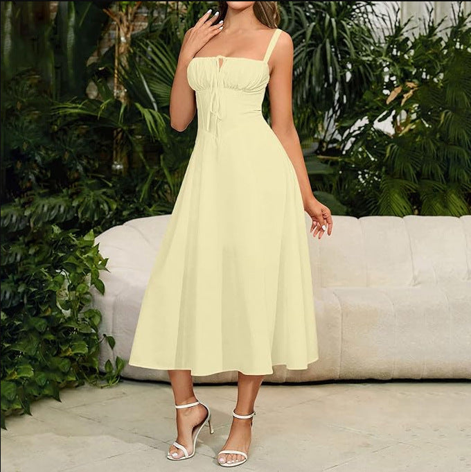 Slimming Fishbone Drawstring Strap Dress