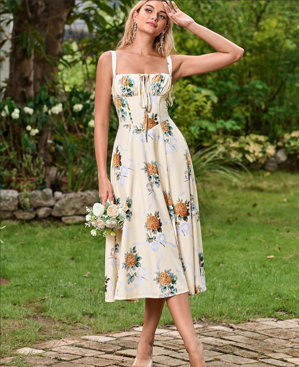 Slimming Fishbone Strap Dress with Side Slit
