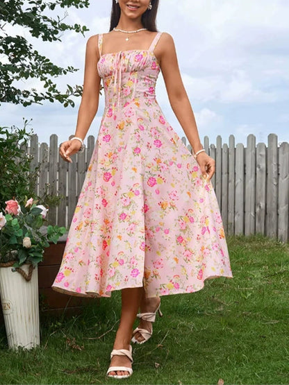 Slimming Fishbone Strap Dress with Side Slit