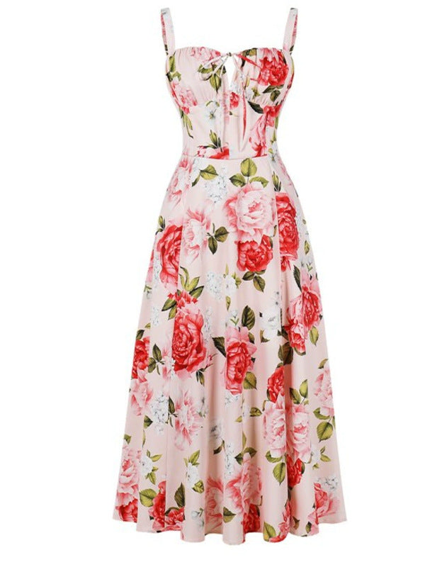 Slimming Fishbone Strap Dress with Side Slit