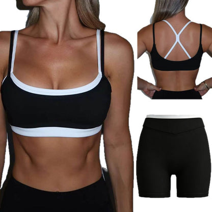 Slimming Quick-Dry Line-Patterned Yoga Fitness Set with Chest Pads, High Waist, and Butt-Lifting Features
