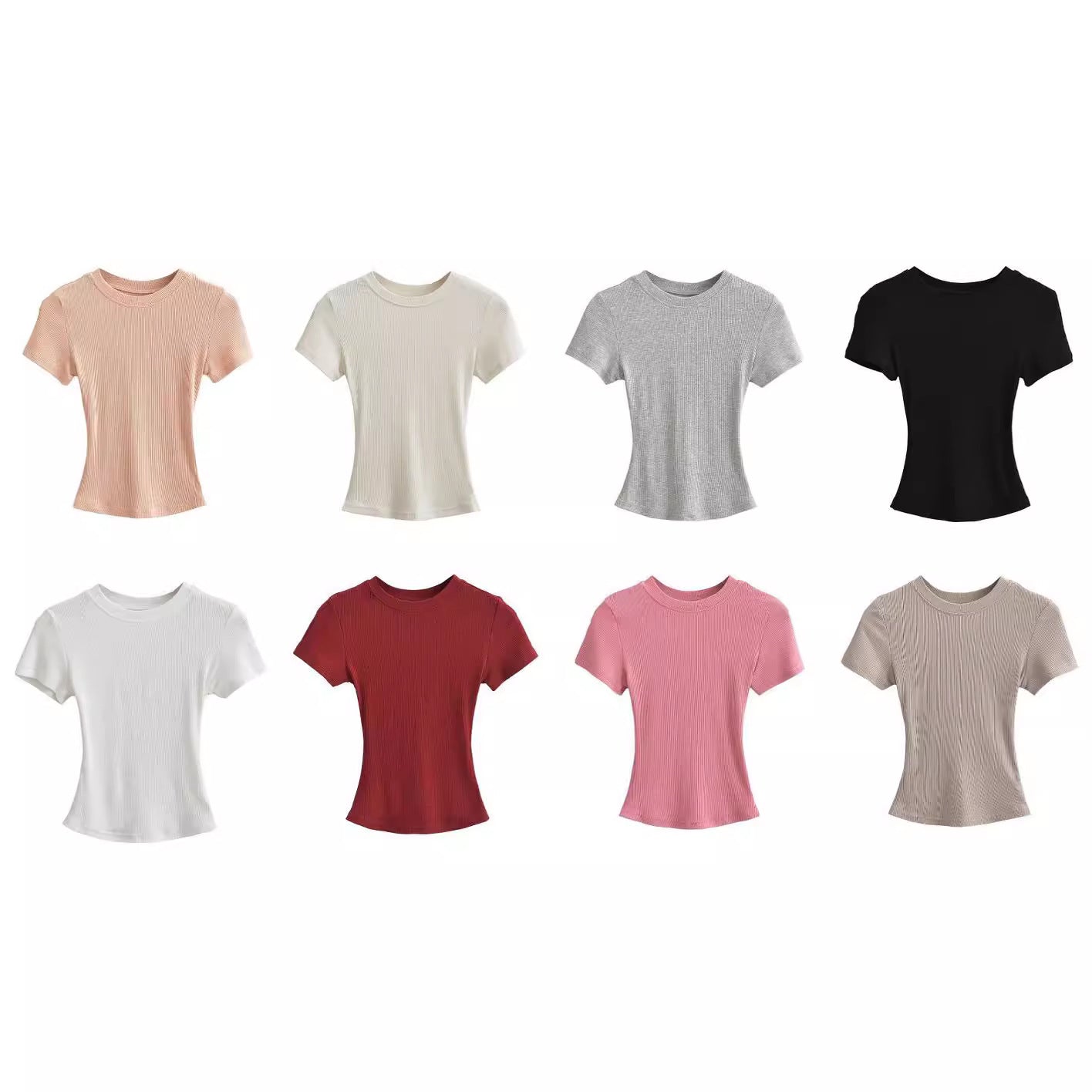 Slimming round-neck pullover short-sleeved T-shirt