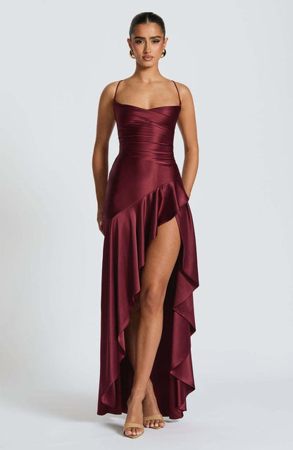 Sling Backless Ruffled Hem Dress