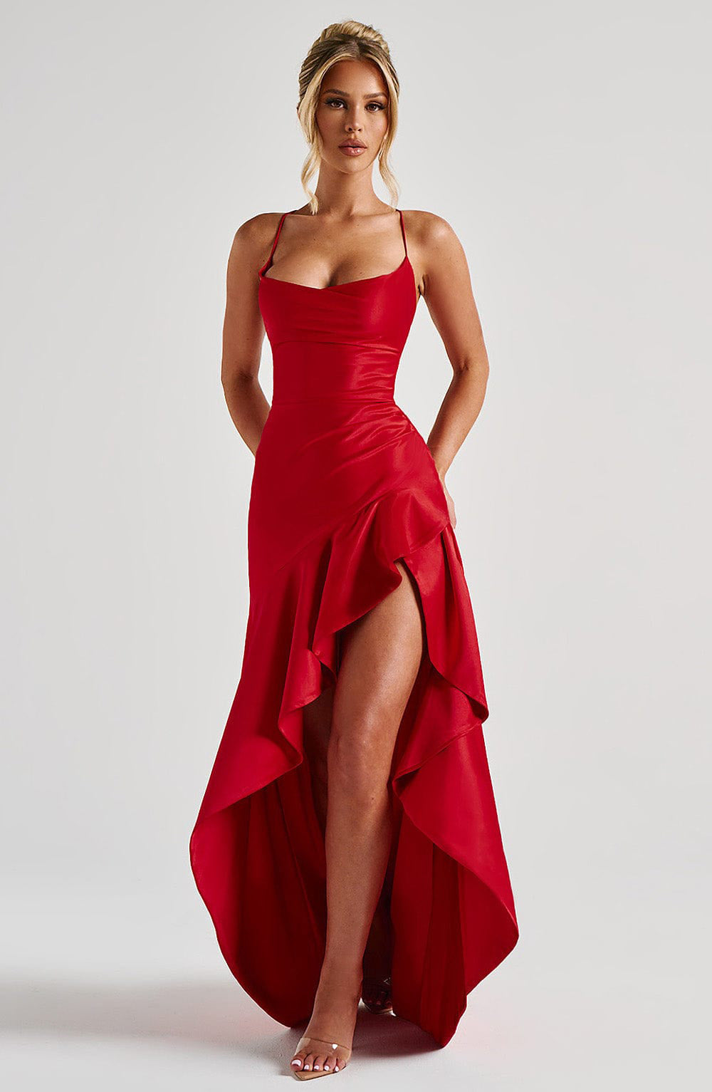 Sling Backless Ruffled Hem Dress