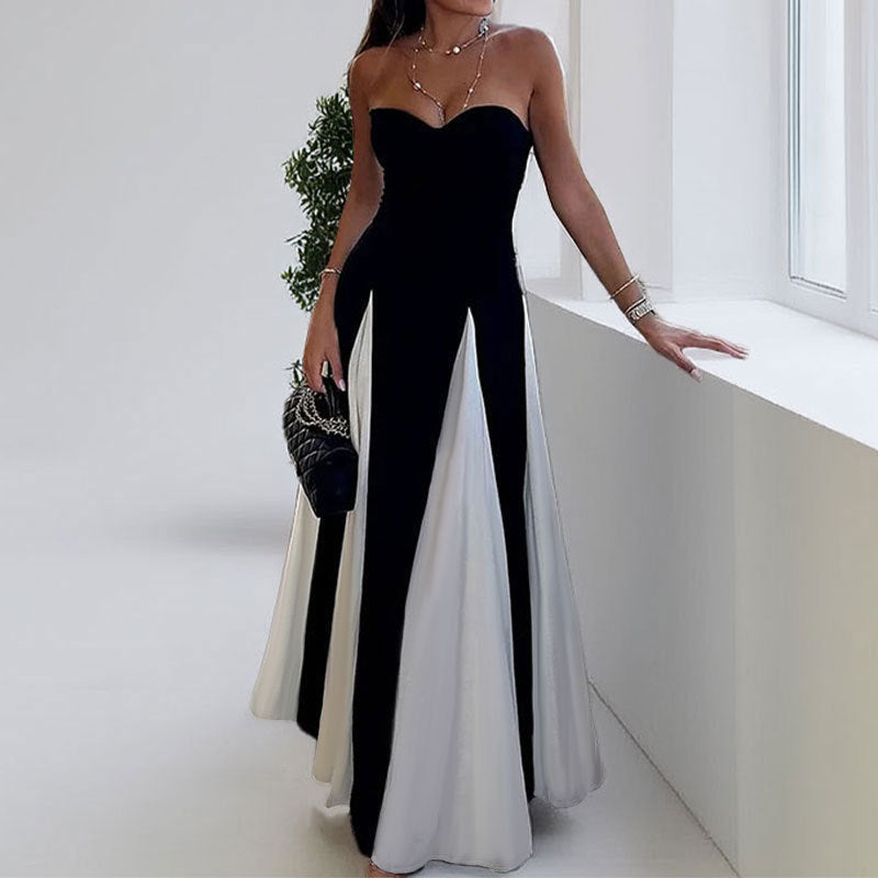 Sling Contrast Color Loose Swing Dress