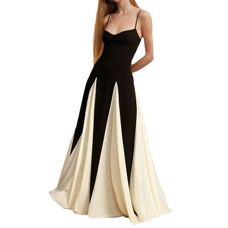 Sling Contrast Color Loose Swing Dress