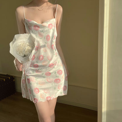 Sling Ice Silk Pajamas Ins Printed Pure Desire Pajamas