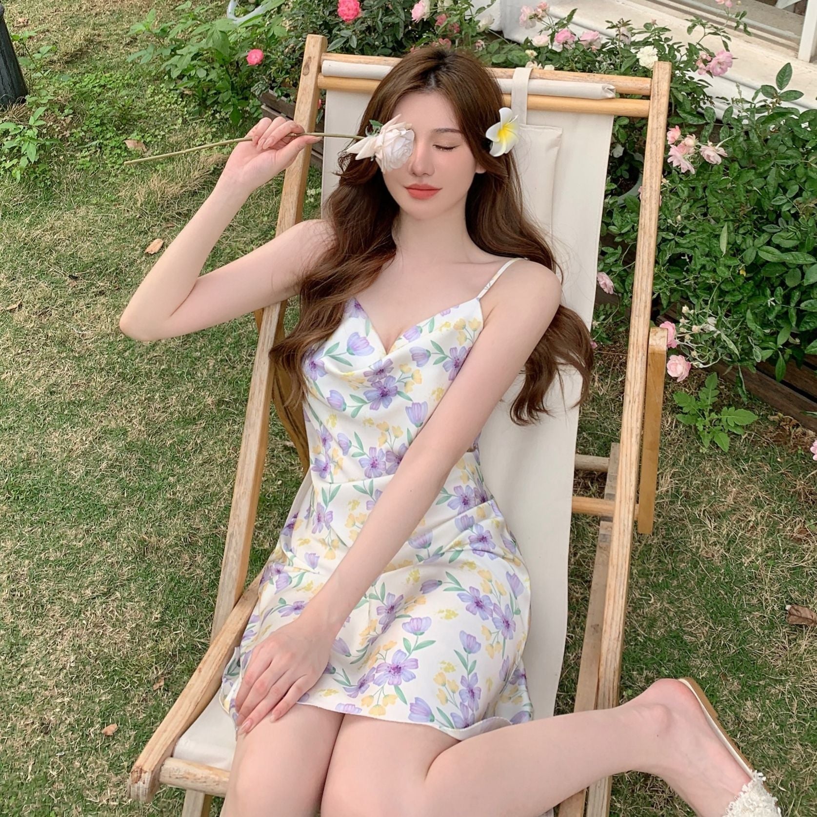 Sling Ice Silk Pajamas Ins Printed Pure Desire Pajamas