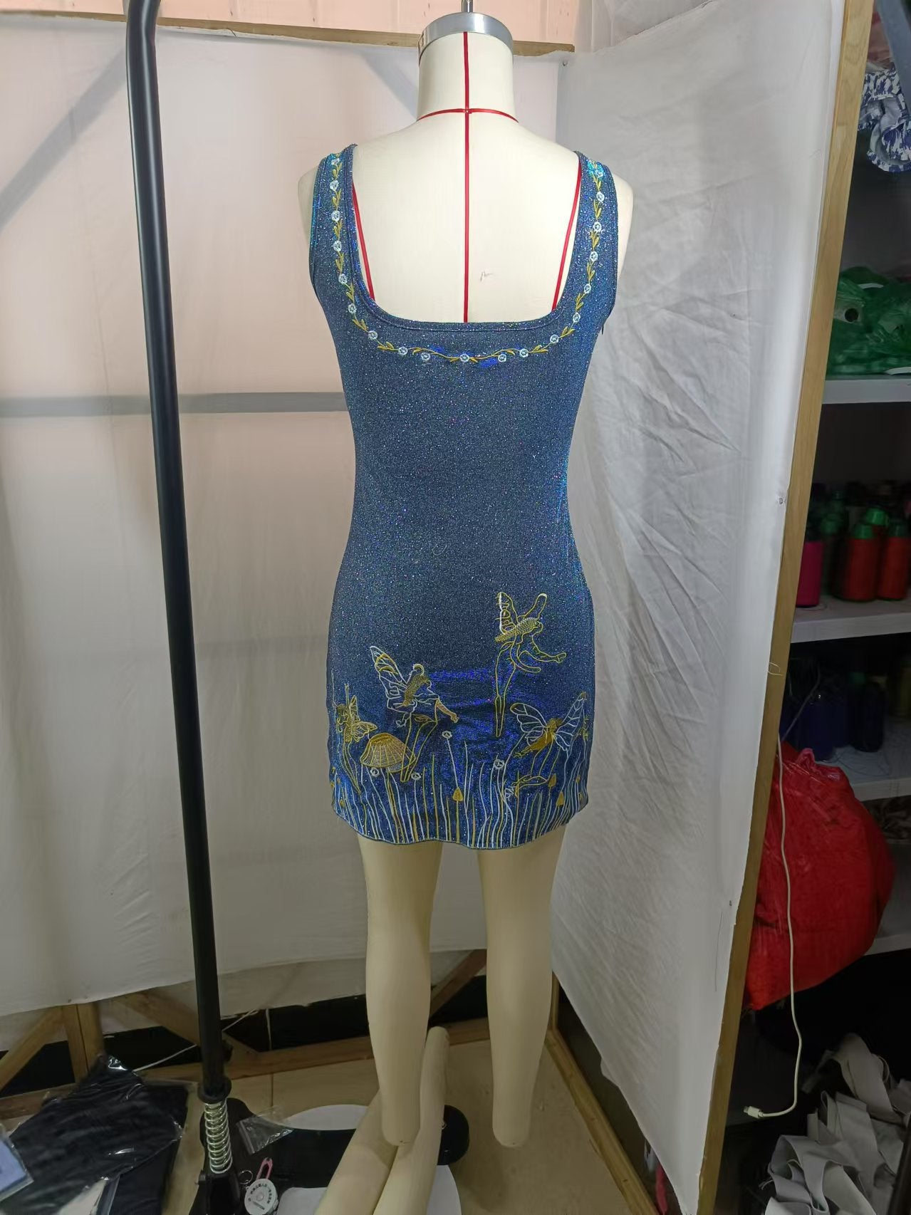Sling Neck Embroidery Cotton Dress
