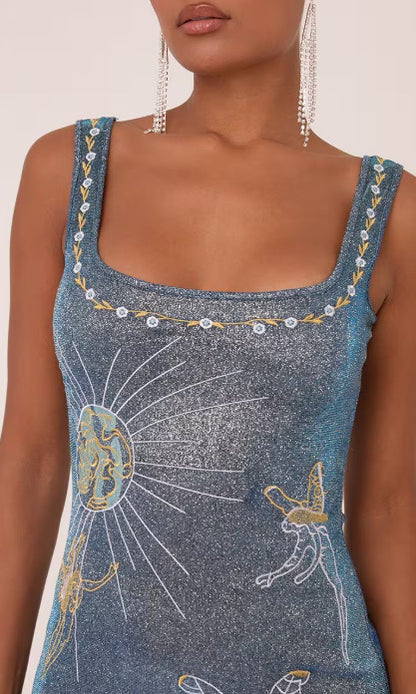 Sling Neck Embroidery Cotton Dress