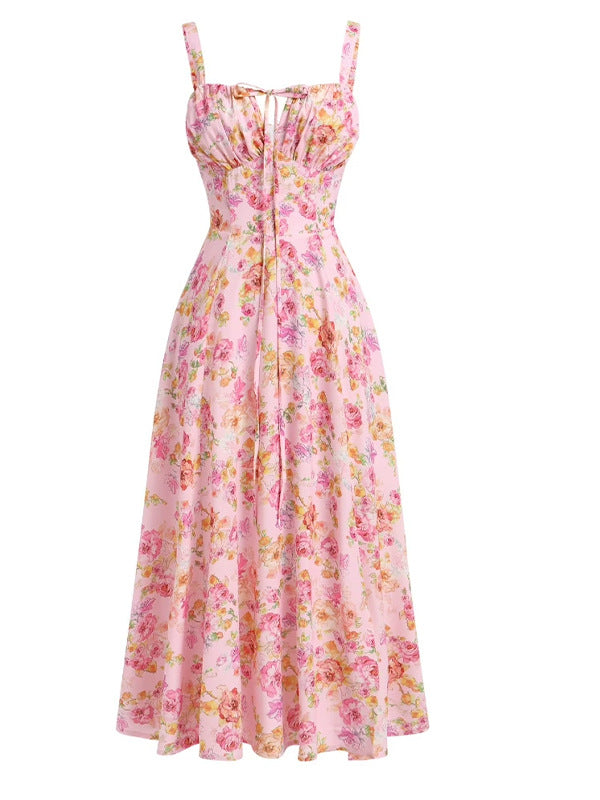 Sling Neckline Drawstring Waist Dress