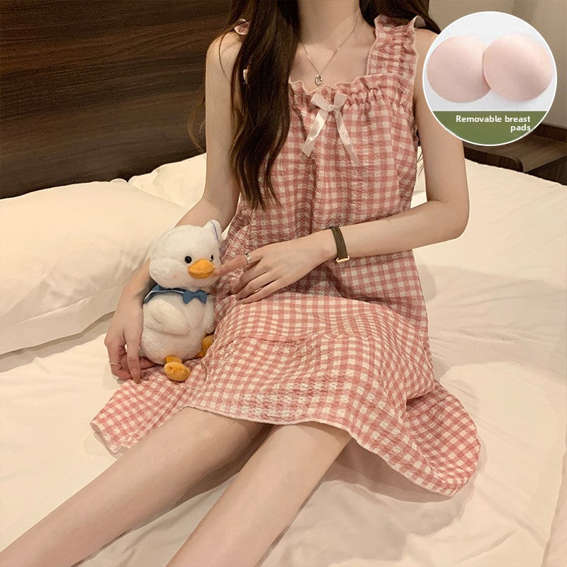 Sling Nightgown Thin Cute Sweet Pajamas with Chest Pad