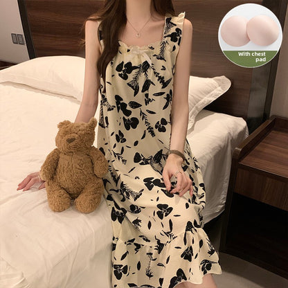Sling Nightgown Thin Cute Sweet Pajamas with Chest Pad
