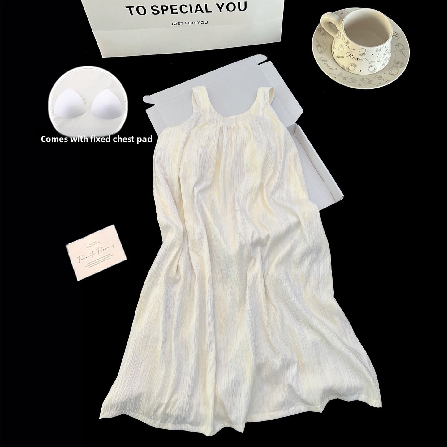 Sling Nightgown Thin Cute Sweet Pajamas with Chest Pad