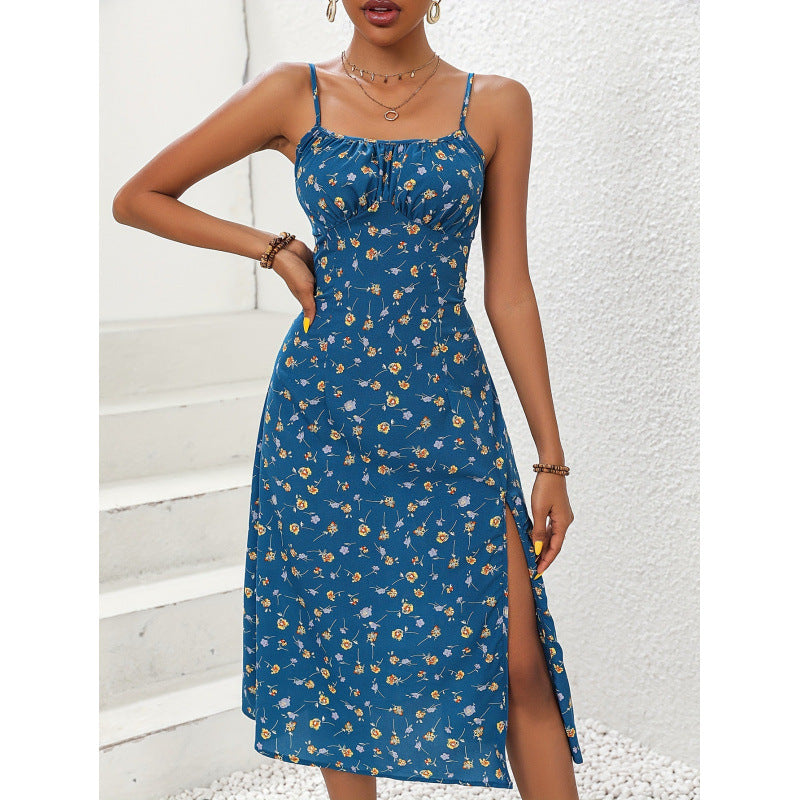 Slit floral print dress