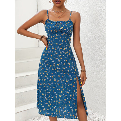 Slit floral print dress