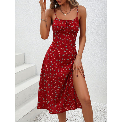 Slit floral print dress