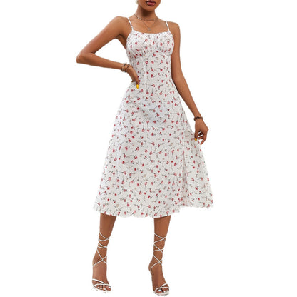 Slit floral print dress