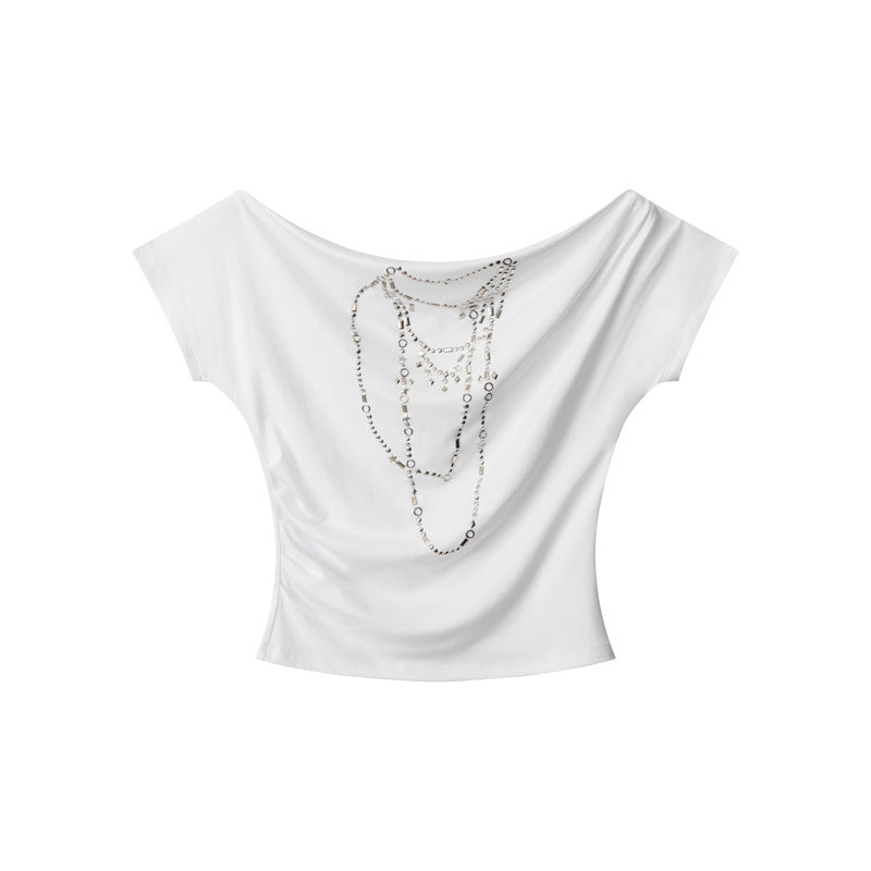 Slope Neck Short Sleeve Women's T-Shirtn