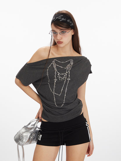 Slope Neck Short Sleeve Women's T-Shirtn