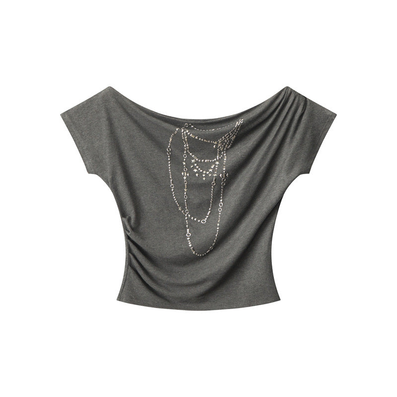 Slope Neck Short Sleeve Women's T-Shirtn
